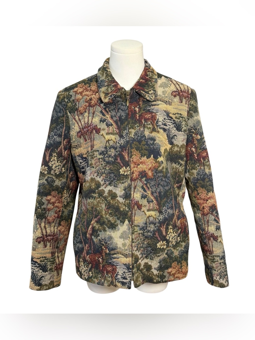 Vintage Lana Lee Woodland Deer Tapestry Zip-Up Jacket Size 14
